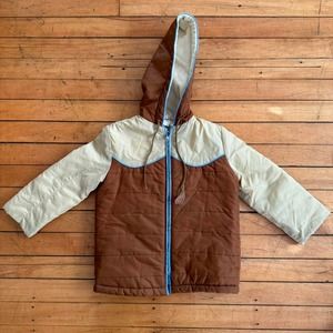 Vintage 1970s union label brown tan blue kids ski snow jacket full zip